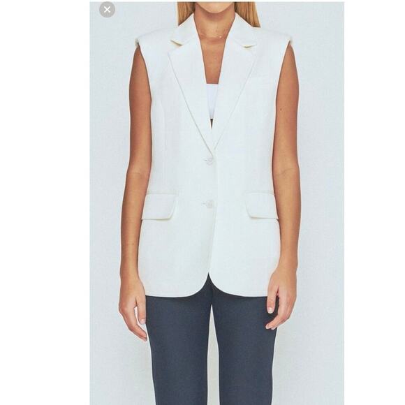 ENDLESS ROSE White Linen Oversized Fit Sleeveless Shoulder Pad Vest Size Small - Picture 2 of 10